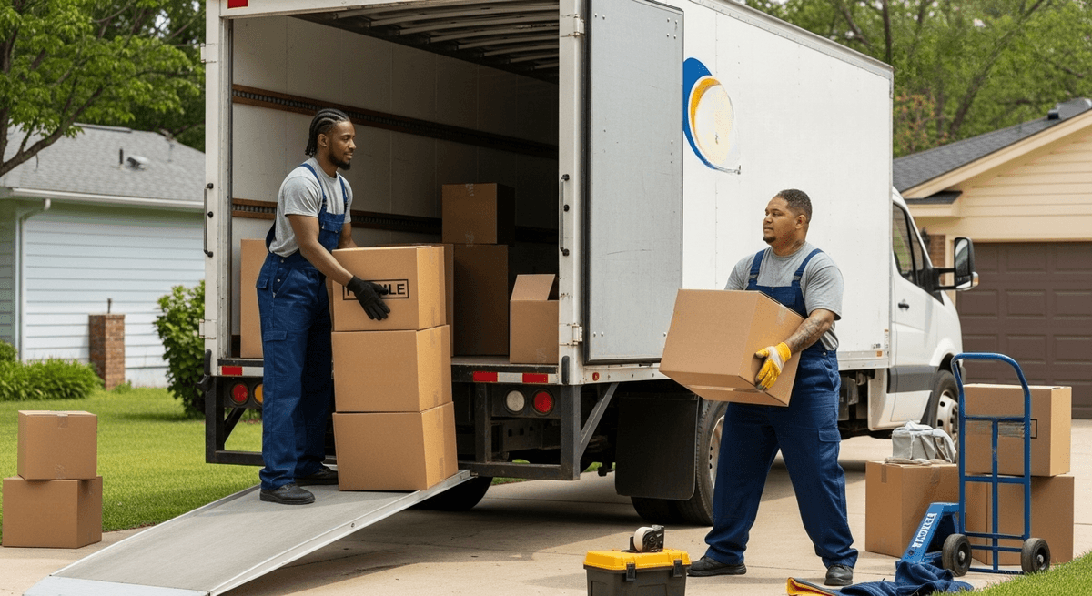 Moving truck with boxes
